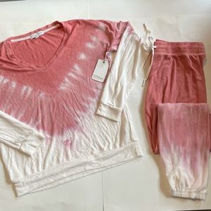 PJ SALVAGE ROSE TIE DYE DUSTY ROSE LOUNGE SET NWT